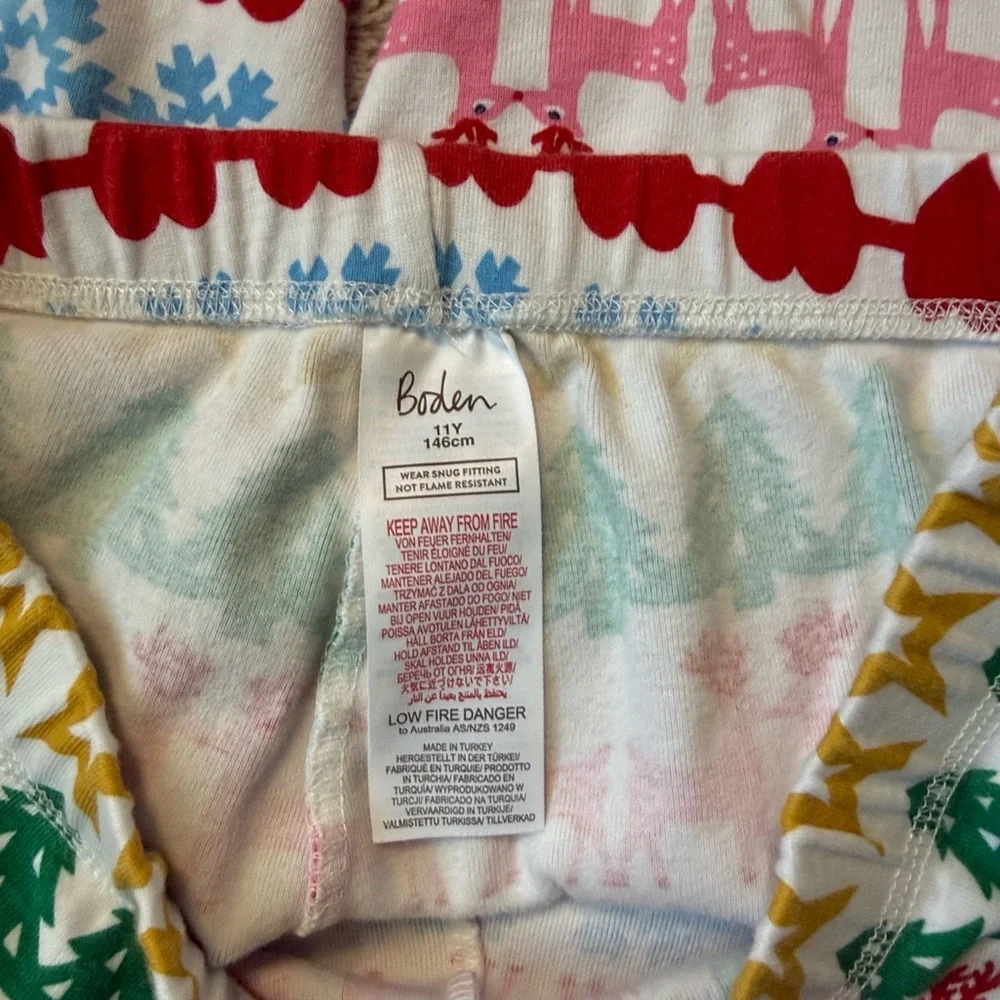 Boden Kids rainbow holiday pajama pants girls size 11 Christmas tree reindeer